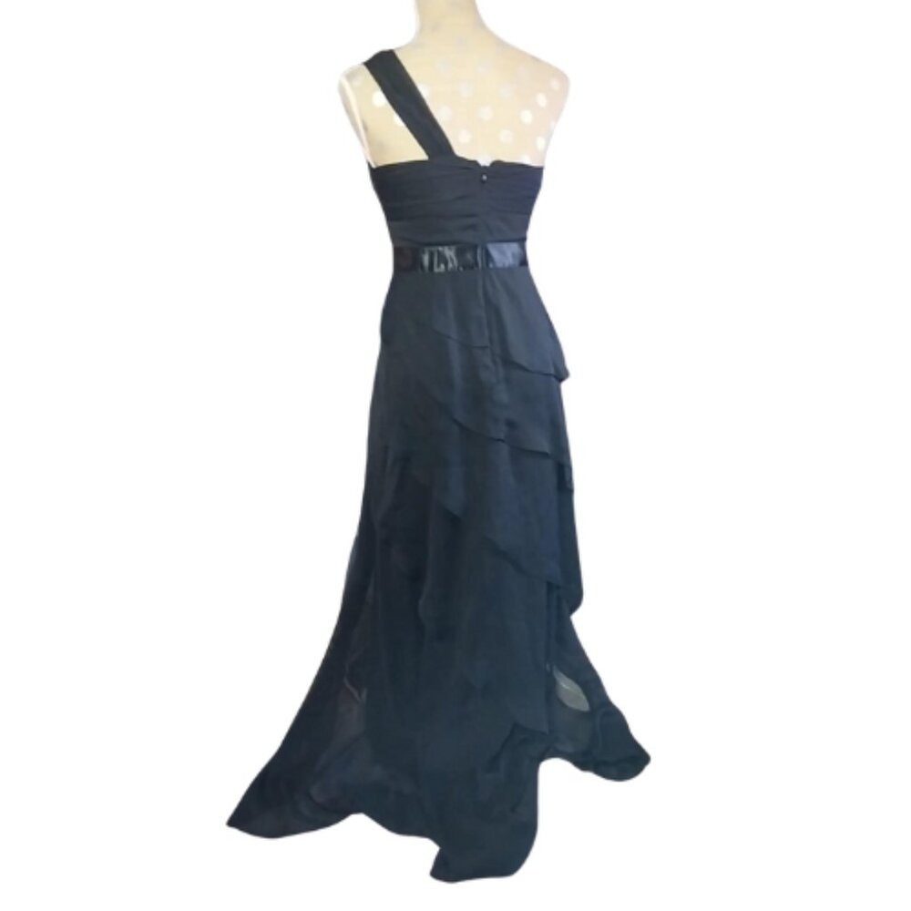 Adrianna Papell One-Shoulder Tiered Chiffon Gown Black 2 - Picture 2 of 4